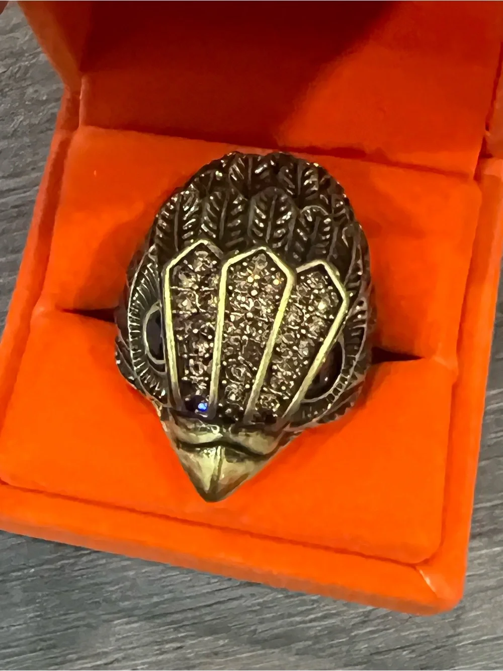 Kurt Geiger Jewelry Gold Ring Size 7 Eagle Head Crystal Pave Statement Ring